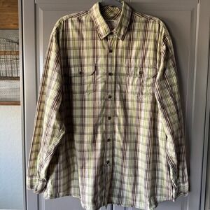 Wrangler Jeans Co. Vintage Mens Plaid Button Long Sleeve Shirt, Green Brown, XL